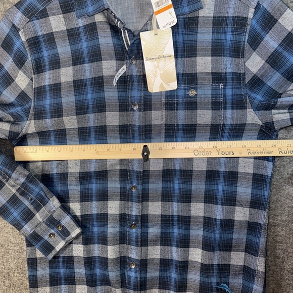 TOMMY BAHAMA Shirt Men Canyon Beach Flannel Cozy Check Teal Bay Sz S NEW $148 - Picture 7 of 10